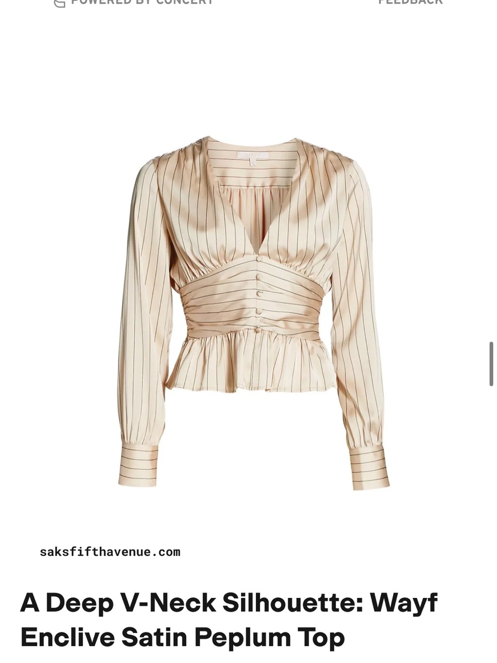 WAYF Enclive Satin Peplum Top Beige Pinstripe V Neck Blouse XS NWT